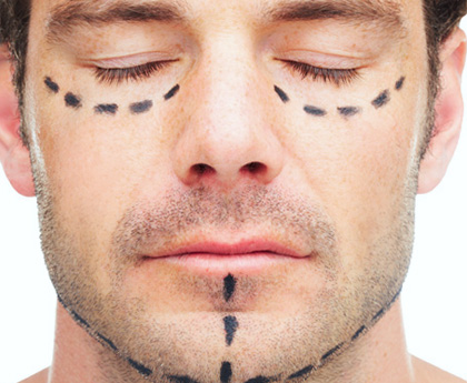 Stock Image of Male Model Face with Sketch Marks
